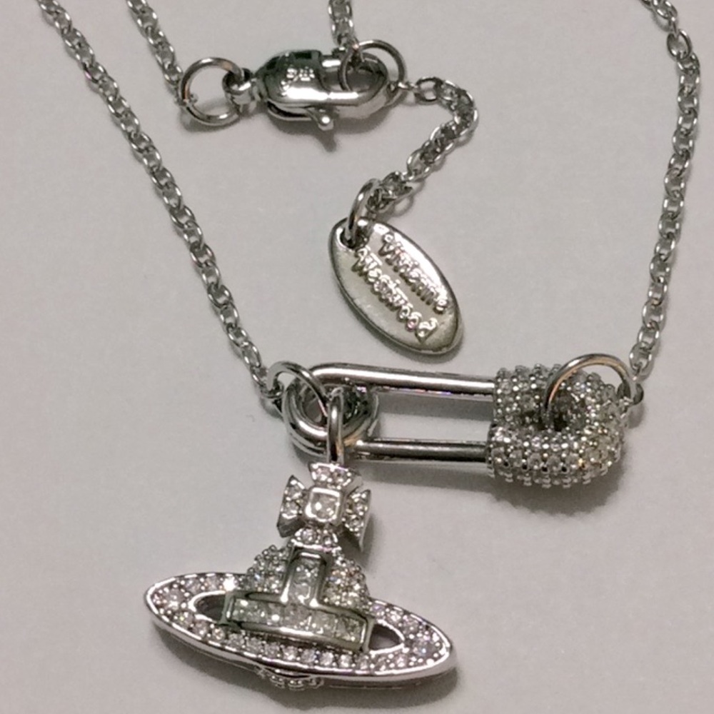 Vivienne Westwood Silver tone safety pin necklace